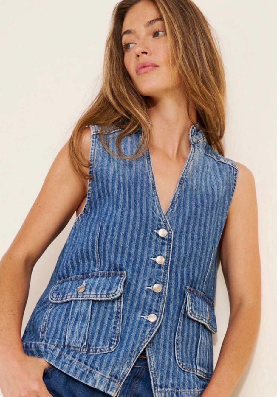 NWT! Free People We The Free Kaden Denim Striped Vest XL